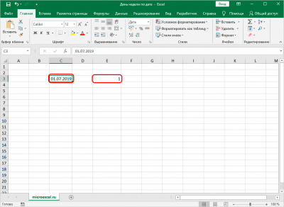 Как определить день недели по дате в Excel