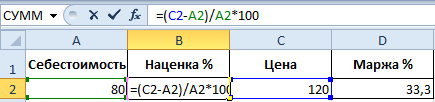 Как в Excel вычислить процент наценки - Информатика