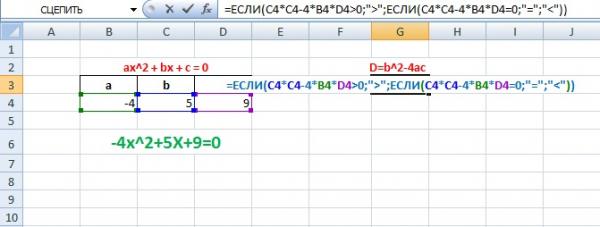 Как сделать квадратное уравнение в excel?